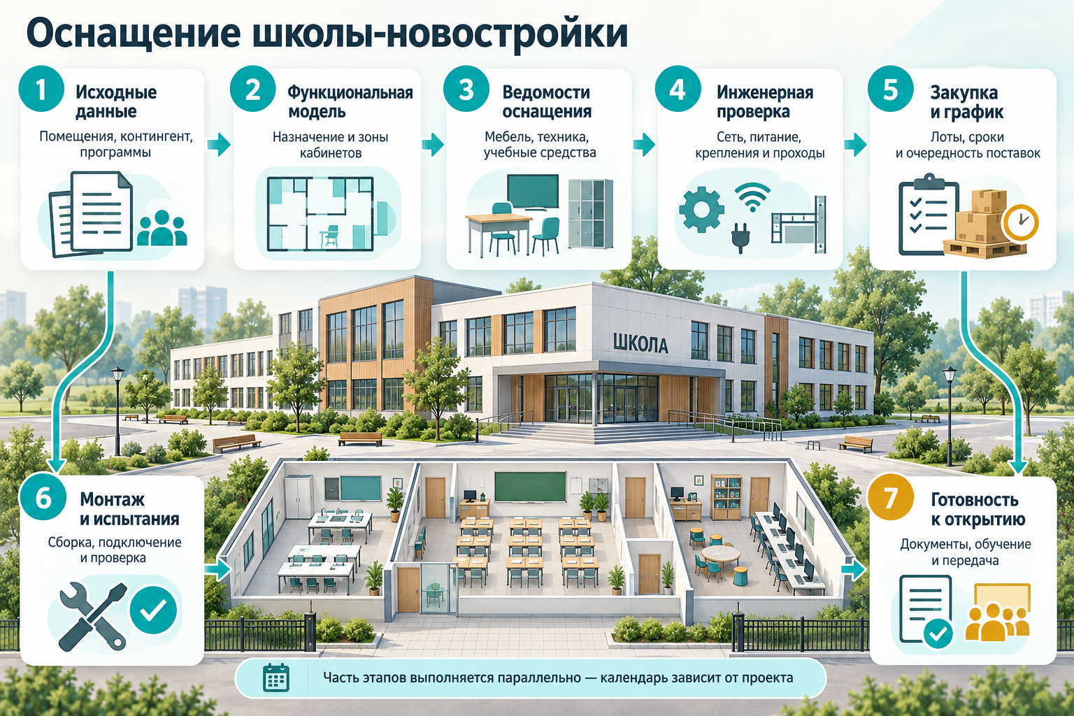 Семь этапов оснащения школы-новостройки