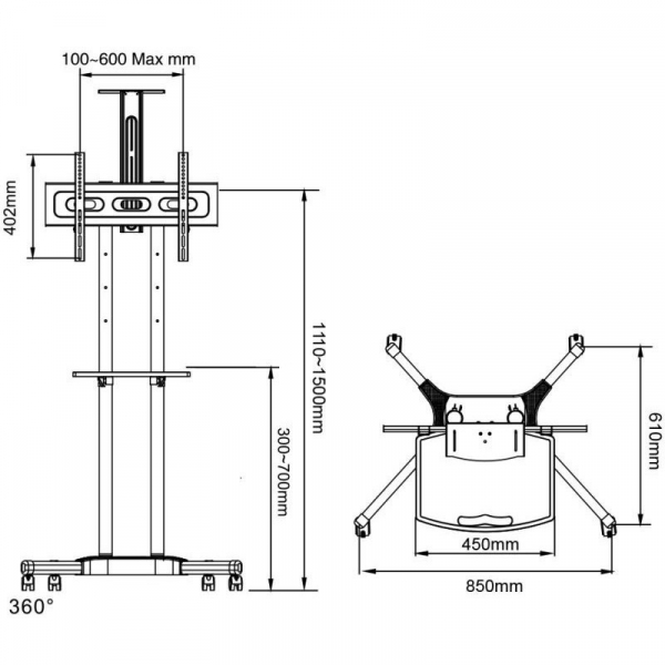Напольная мобильная стойка для интерактивной панели 32" - 65"